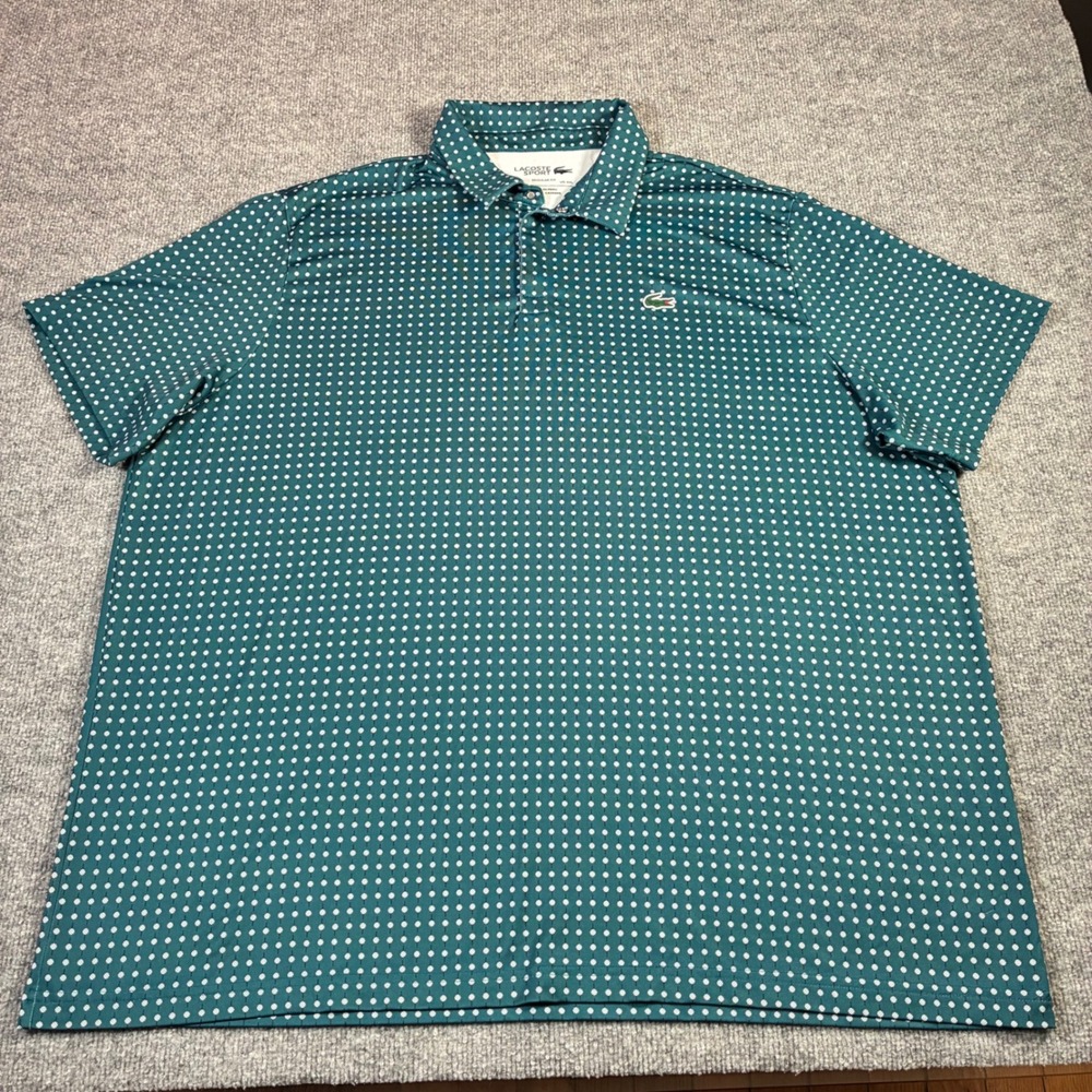 Lacoste Sport Polo Shirt Mens 4XL Teal Green Golf Ball Print Performance